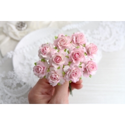 Роза кудрявая ≈ 23мм Цвет Белый+нежно-розовый