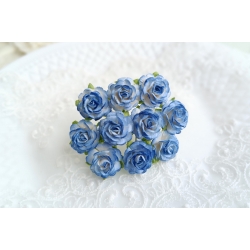 Роза открытая с волнистым краем 2см Синий+белый